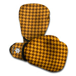 Brown Houndstooth Pattern Print Boxing Gloves