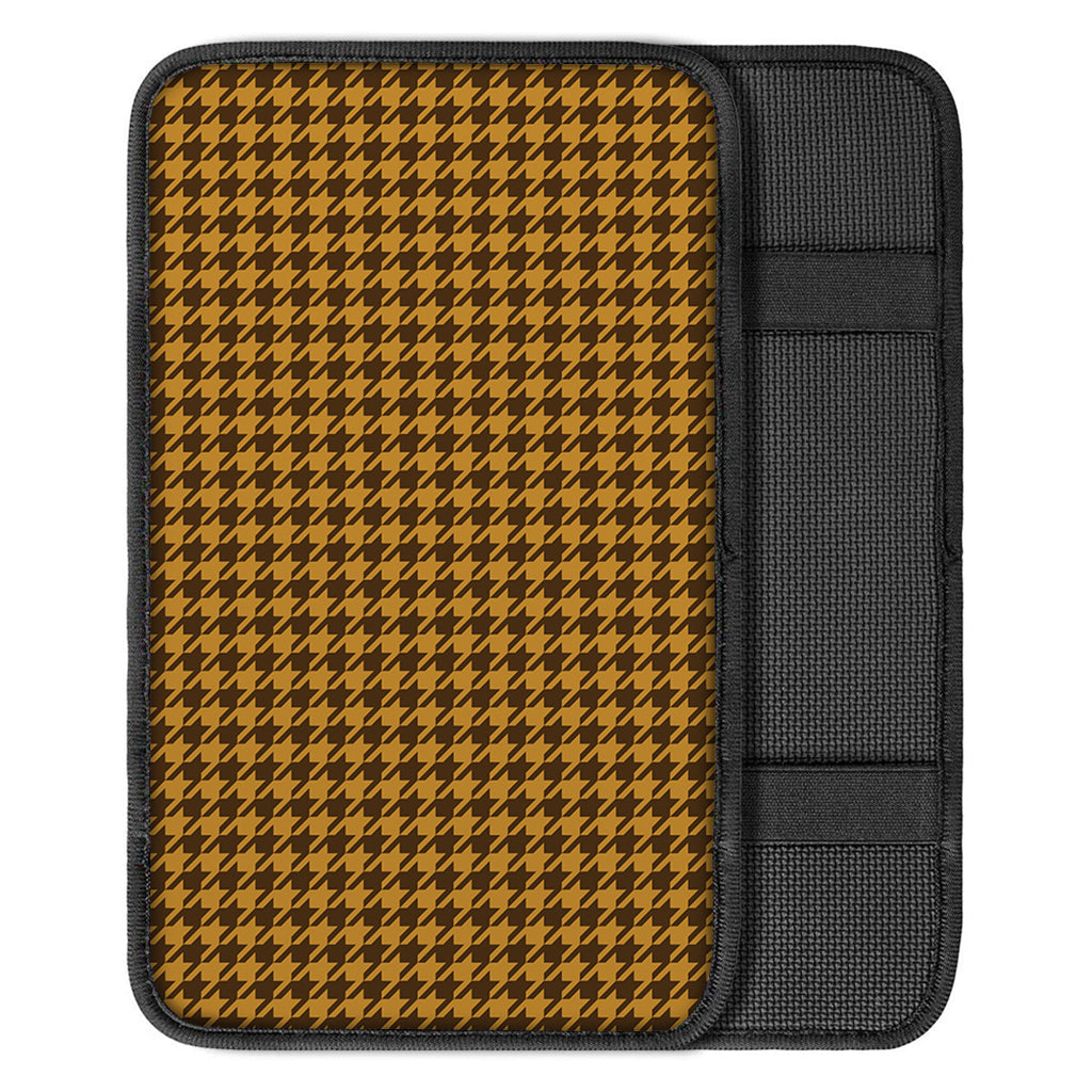 Brown Houndstooth Pattern Print Car Center Console Cover