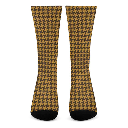 Brown Houndstooth Pattern Print Crew Socks