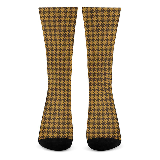Brown Houndstooth Pattern Print Crew Socks