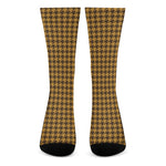 Brown Houndstooth Pattern Print Crew Socks