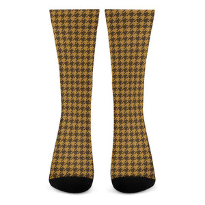 Brown Houndstooth Pattern Print Crew Socks