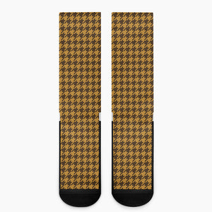 Brown Houndstooth Pattern Print Crew Socks