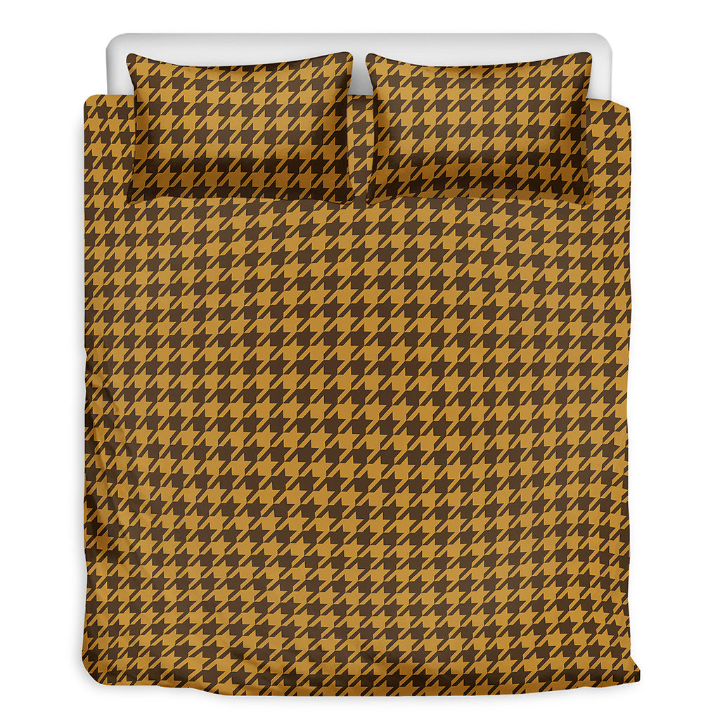 Brown Houndstooth Pattern Print Duvet Cover Bedding Set