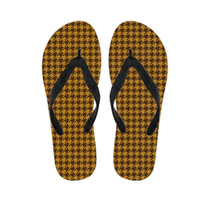 Brown Houndstooth Pattern Print Flip Flops