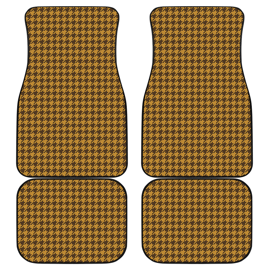 Brown Houndstooth Pattern Print Front and Back Car Floor Mats