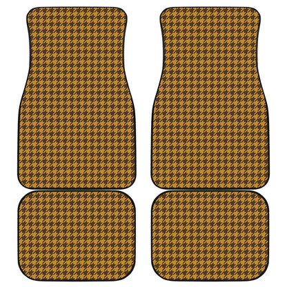 Brown Houndstooth Pattern Print Front and Back Car Floor Mats
