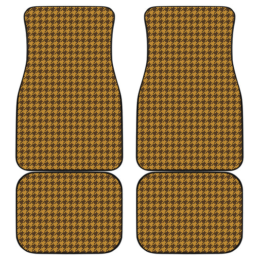 Brown Houndstooth Pattern Print Front and Back Car Floor Mats