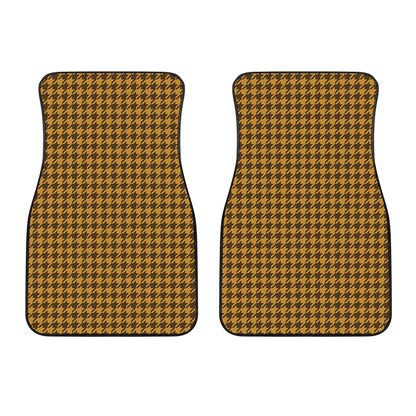 Brown Houndstooth Pattern Print Front Car Floor Mats