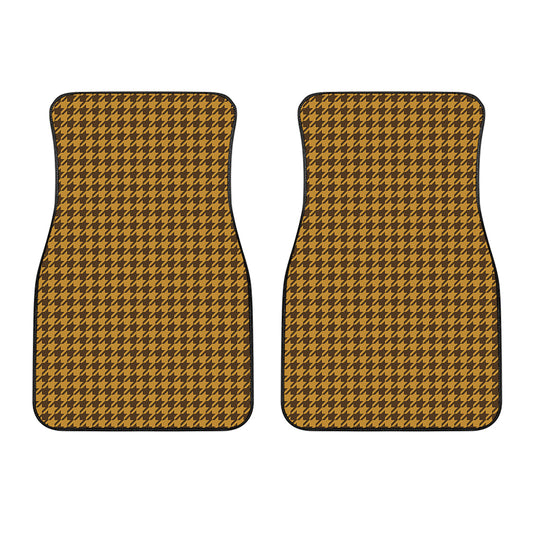 Brown Houndstooth Pattern Print Front Car Floor Mats