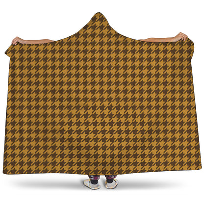 Brown Houndstooth Pattern Print Hooded Blanket