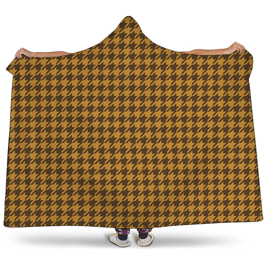 Brown Houndstooth Pattern Print Hooded Blanket