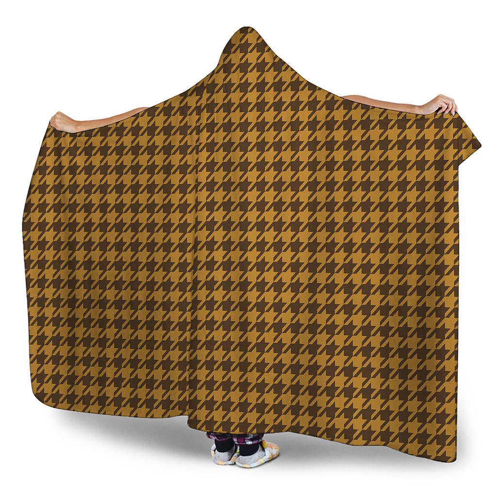 Brown Houndstooth Pattern Print Hooded Blanket