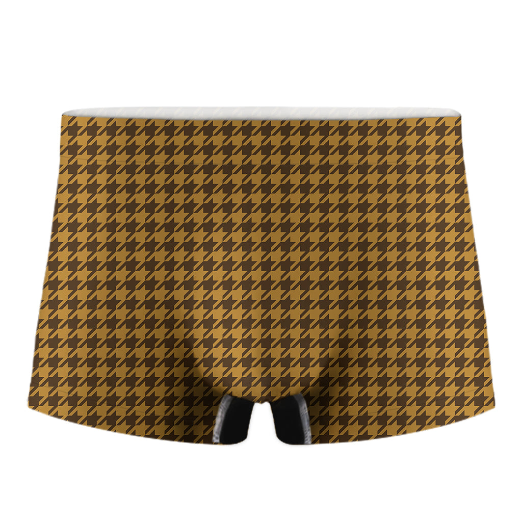 Brown Houndstooth Pattern Print Men's Boxer Briefs