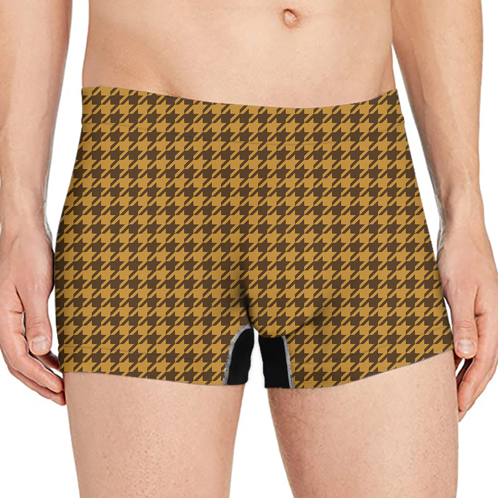 Brown Houndstooth Pattern Print Men's Boxer Briefs