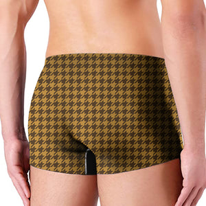 Brown Houndstooth Pattern Print Men's Boxer Briefs