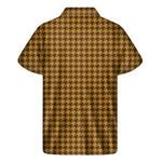 Brown Houndstooth Pattern Print Men's Short Sleeve Shirt