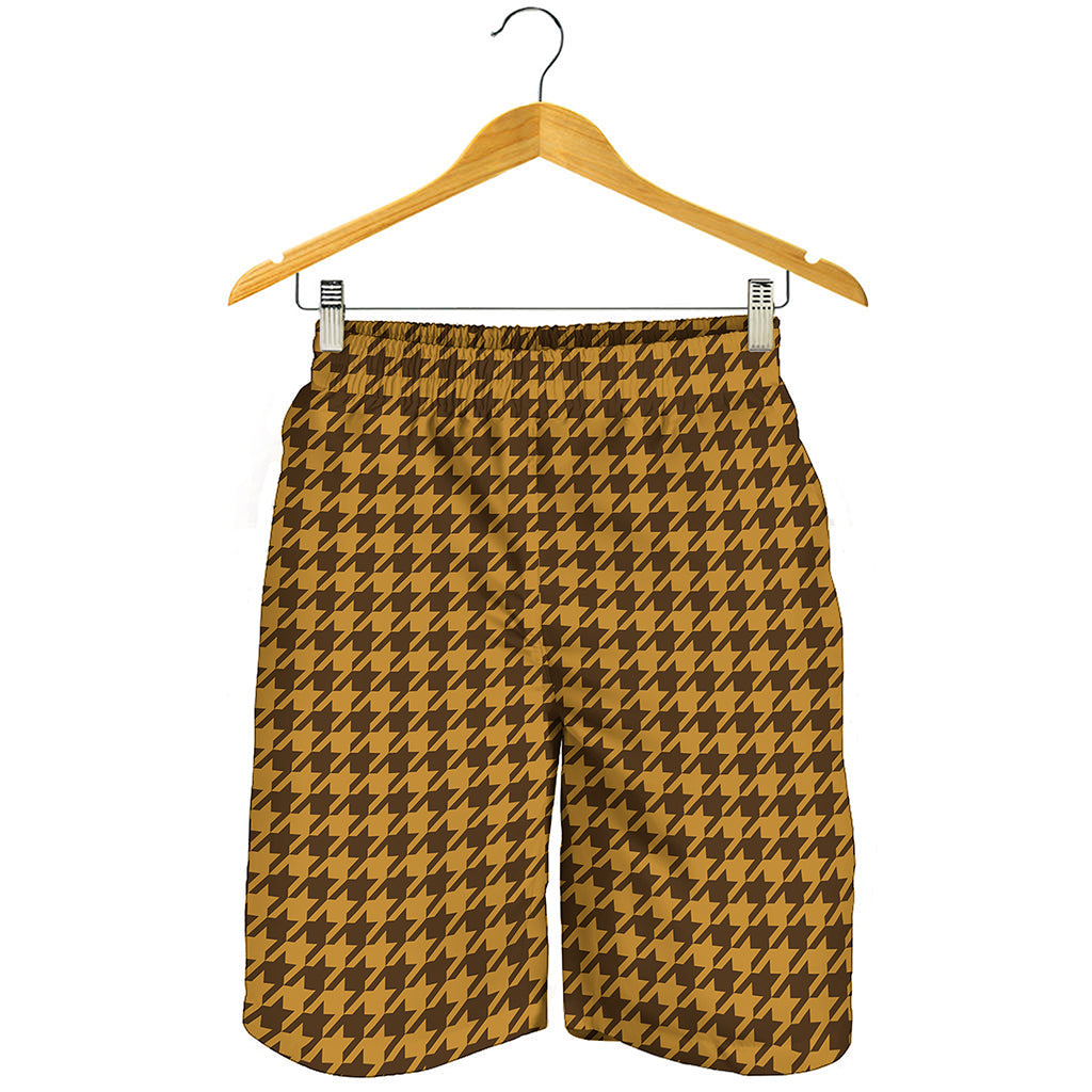 Brown Houndstooth Pattern Print Men's Shorts