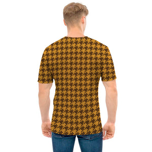 Brown Houndstooth Pattern Print Men's T-Shirt