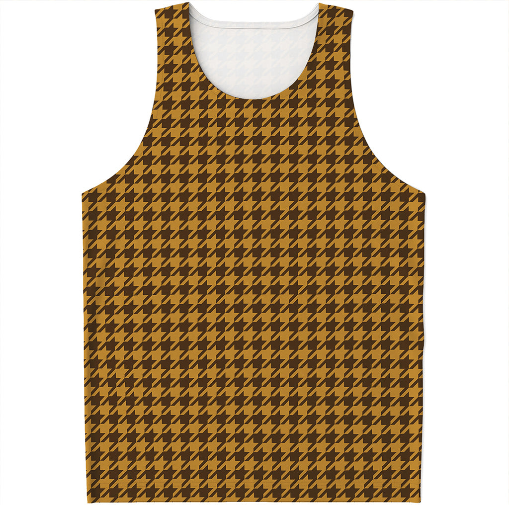 Brown Houndstooth Pattern Print Men's Tank Top