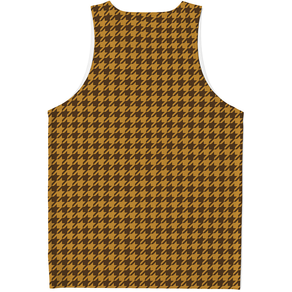 Brown Houndstooth Pattern Print Men's Tank Top