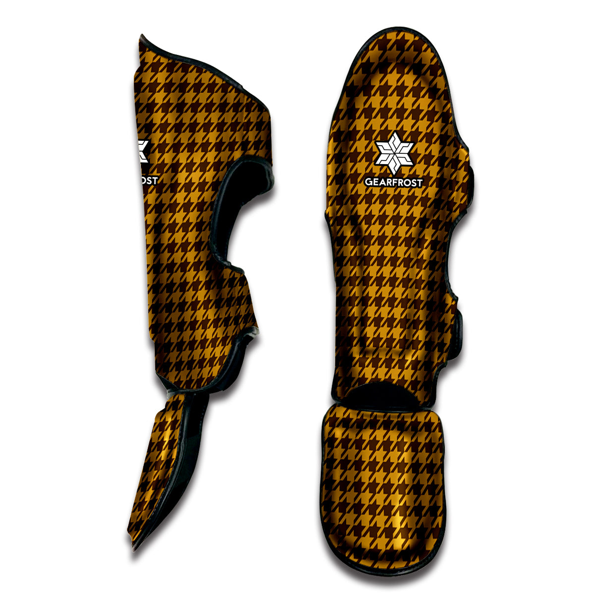 Brown Houndstooth Pattern Print Muay Thai Shin Guard