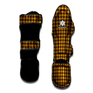 Brown Houndstooth Pattern Print Muay Thai Shin Guard