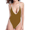 Brown Houndstooth Pattern Print One Piece High Cut Swimsuit