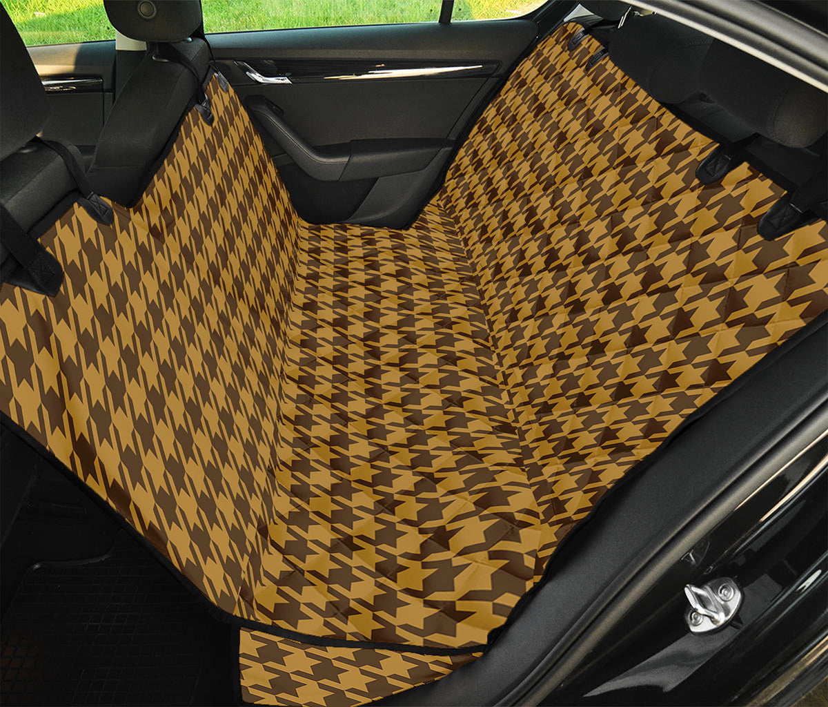 Brown Houndstooth Pattern Print Pet Car Back Seat Cover
