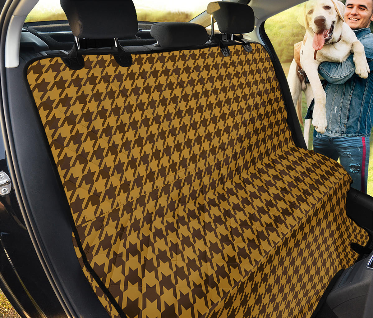Brown Houndstooth Pattern Print Pet Car Back Seat Cover