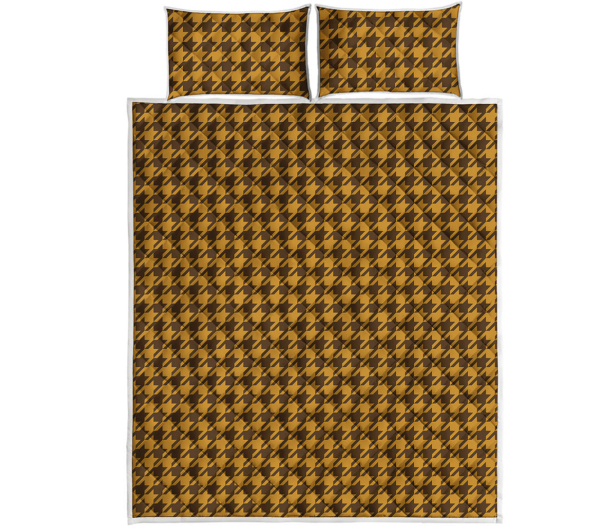 Brown Houndstooth Pattern Print Quilt Bed Set
