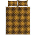 Brown Houndstooth Pattern Print Quilt Bed Set