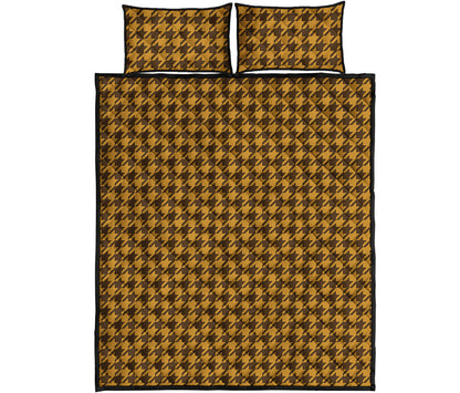 Brown Houndstooth Pattern Print Quilt Bed Set