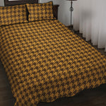 Brown Houndstooth Pattern Print Quilt Bed Set