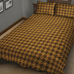 Brown Houndstooth Pattern Print Quilt Bed Set