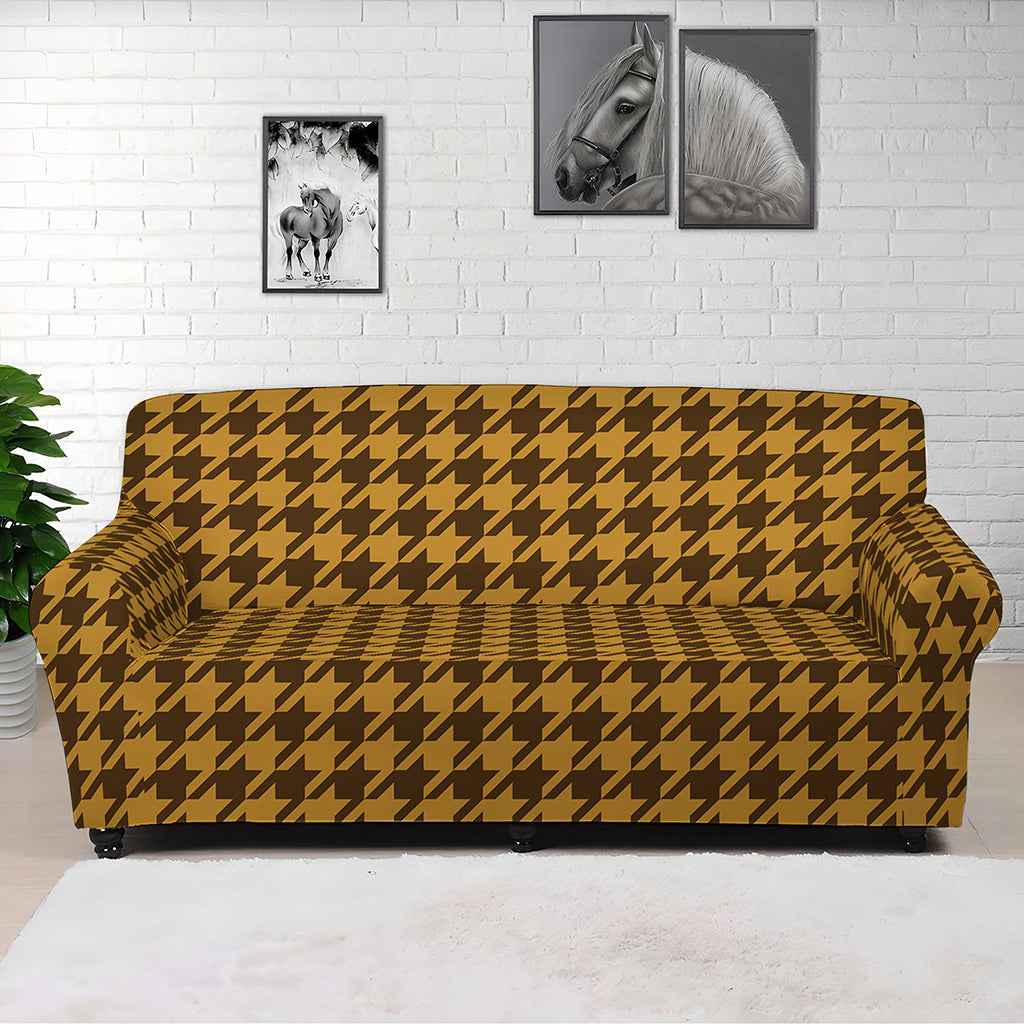 Brown Houndstooth Pattern Print Sofa Cover
