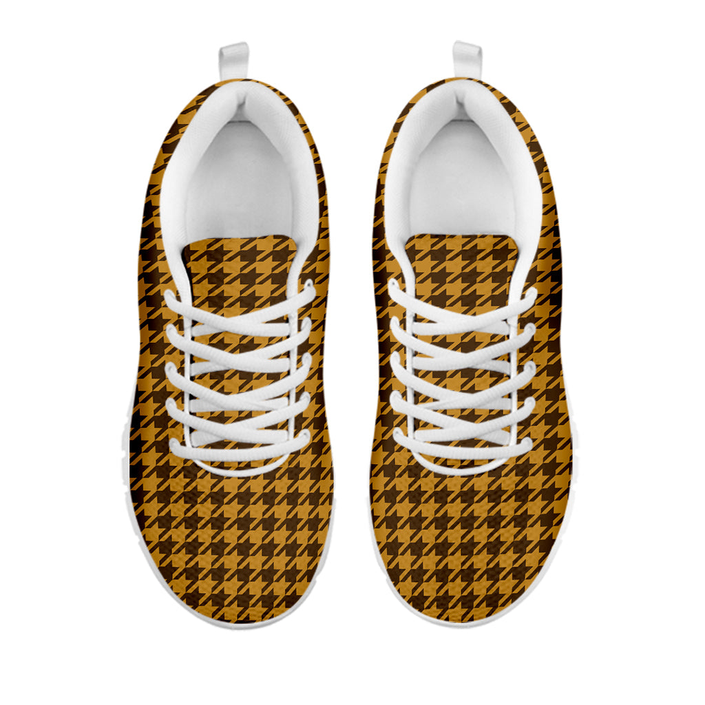 Brown Houndstooth Pattern Print White Sneakers