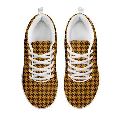 Brown Houndstooth Pattern Print White Sneakers