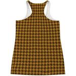 Brown Houndstooth Pattern Print Women's Racerback Tank Top