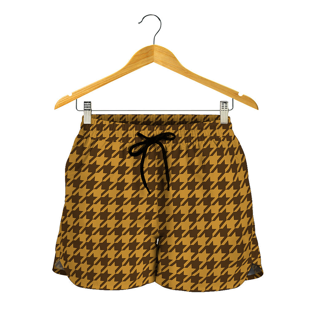 Brown Houndstooth Pattern Print Women's Shorts