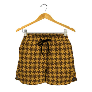 Brown Houndstooth Pattern Print Women's Shorts