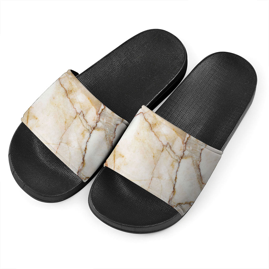 Brown Marble Print Black Slide Sandals