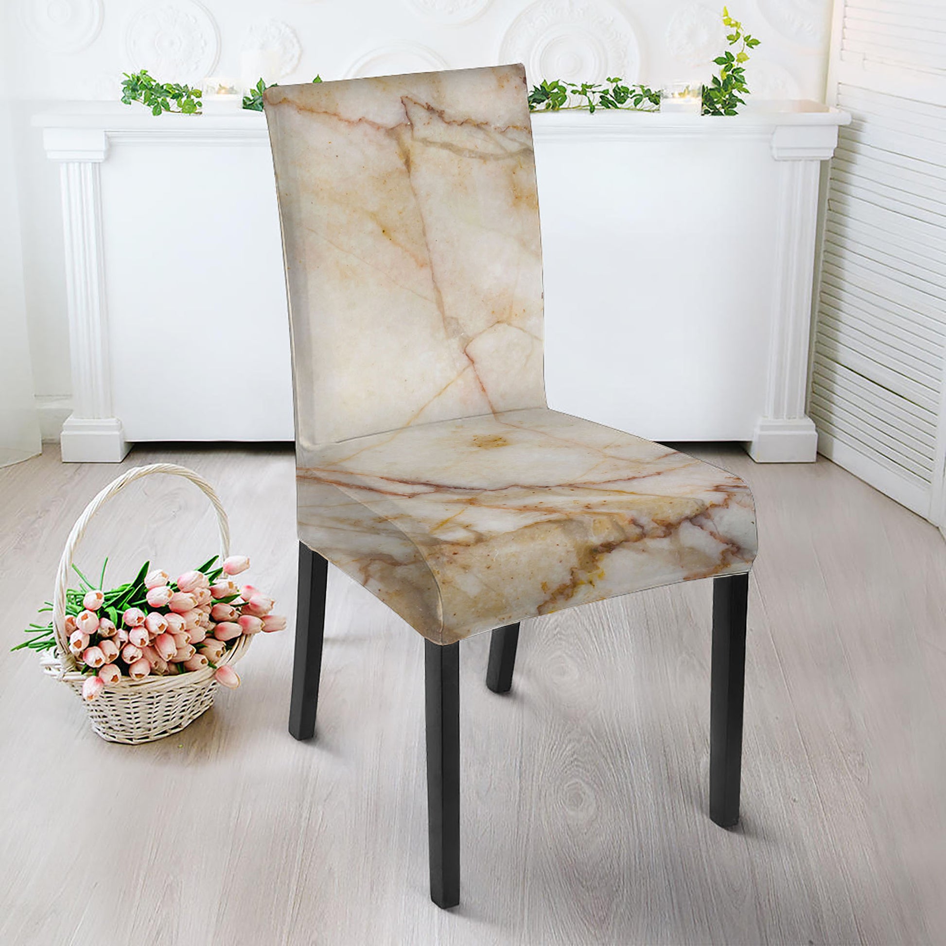 Brown Marble Print Dining Chair Slipcover