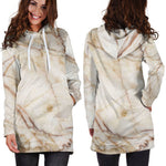 Brown Marble Print Hoodie Dress GearFrost