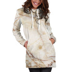 Brown Marble Print Hoodie Dress GearFrost