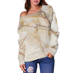 Brown Marble Print Off Shoulder Sweatshirt GearFrost