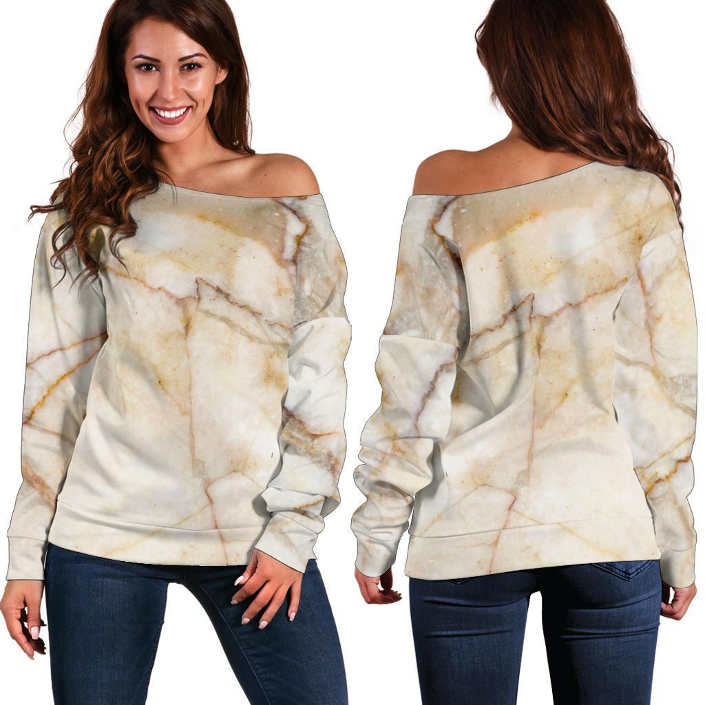 Brown Marble Print Off Shoulder Sweatshirt GearFrost