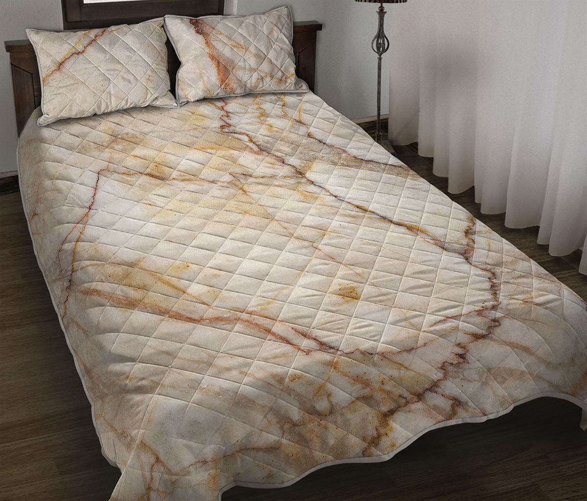 Brown Marble Print Quilt Bed Set