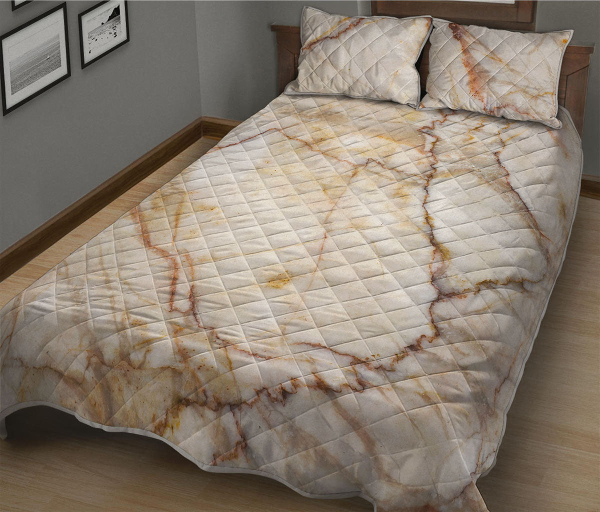 Brown Marble Print Quilt Bed Set