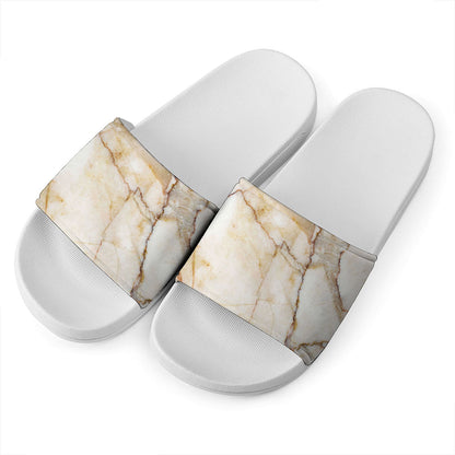 Brown Marble Print White Slide Sandals